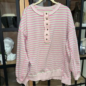 Free People henley sweatshirt terry raglan inside out pullover stripes mint top